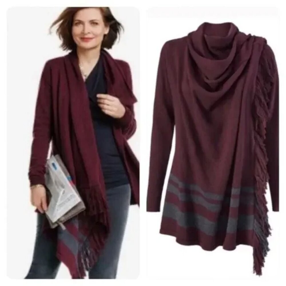 Cabi Port Fringe Wrap Cardigan Sweater Poncho Style #3002